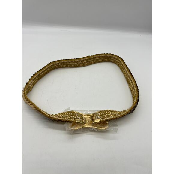 DAY-LOR Daylor Vintage Elastic Woven Gold Scales Stretch Belt & Buckle S/M - Picture 2 of 6